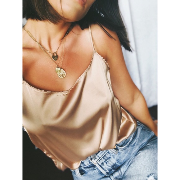 Last 1✨🆕Zooey Taupe Satin Cami Tank Top - Picture 4 of 8